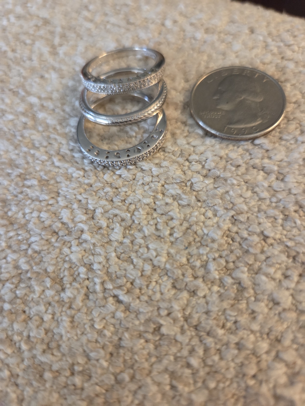 Authentic Judith Ripka 925 Sterling Silver CZ & Cable Stacking Bands (set of 3) - Picture 3 of 9